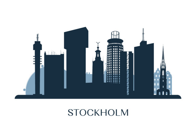 Stockholm,Skyline,,Monochrome,Silhouette.,Vector,Illustration.